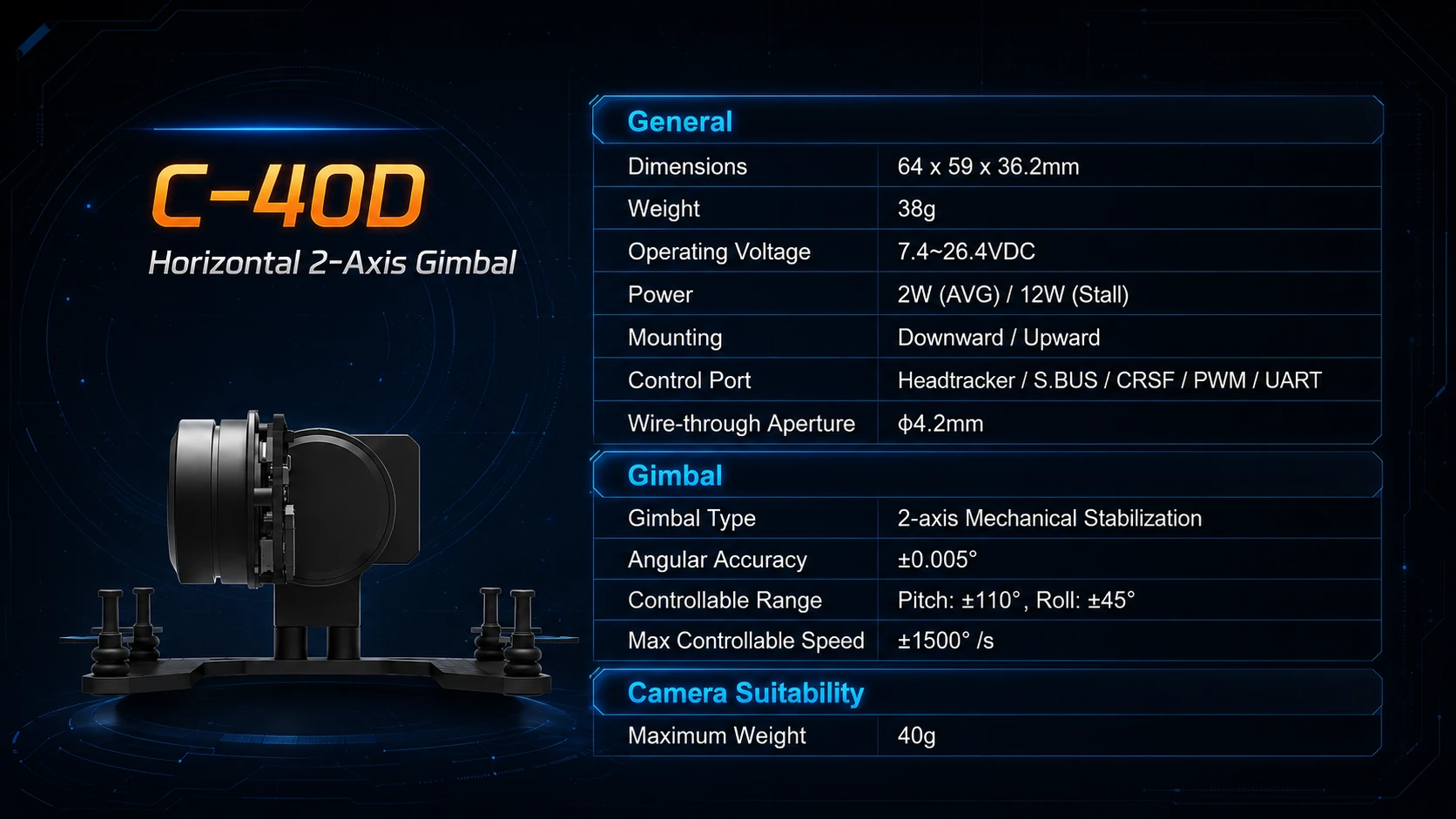 AX-40D 2-axis FPV gimbal product image 01