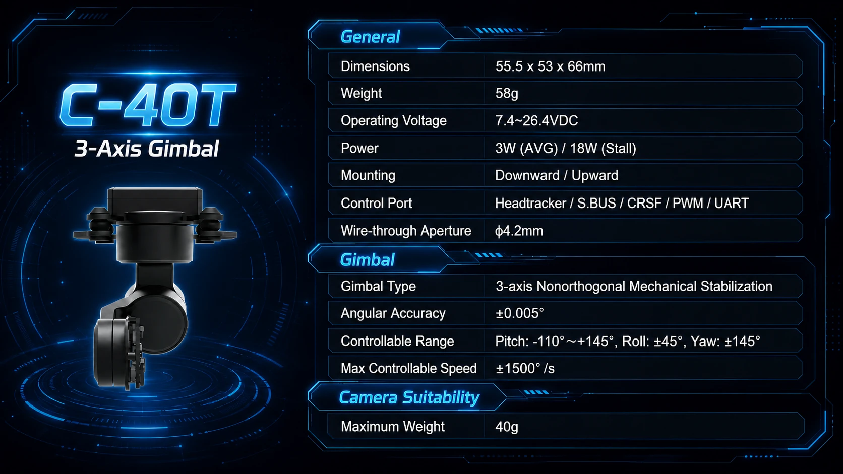 AX-40T 3-axis UAV gimbal product image 01