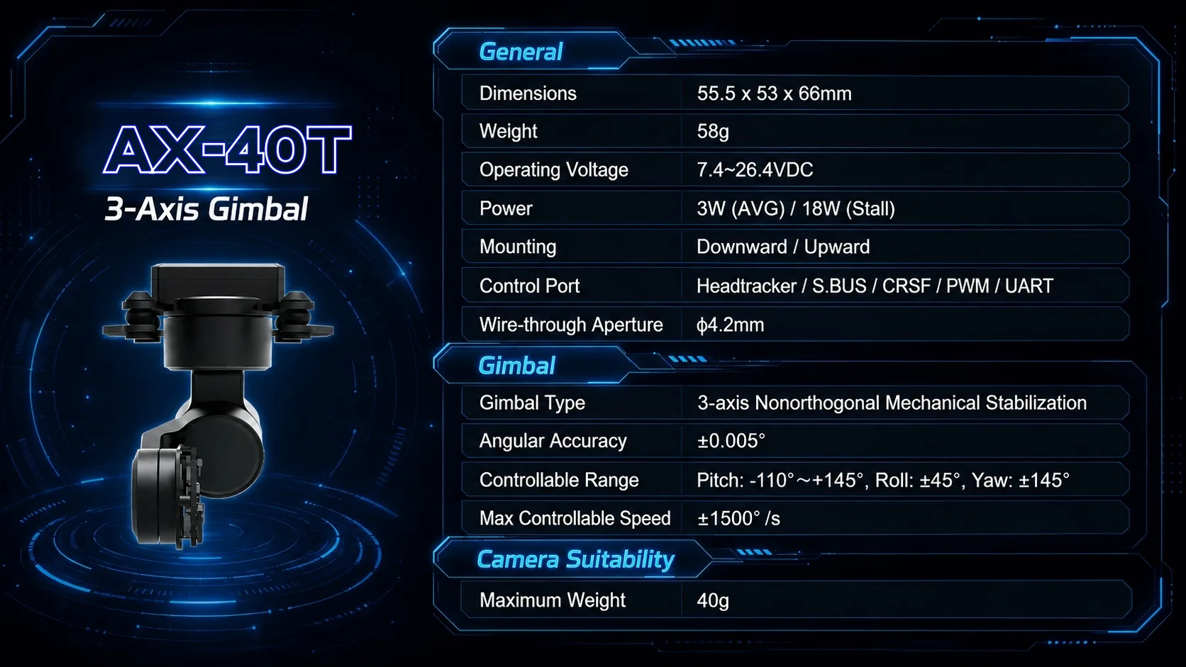 AX-40T 3-axis UAV gimbal product image 01